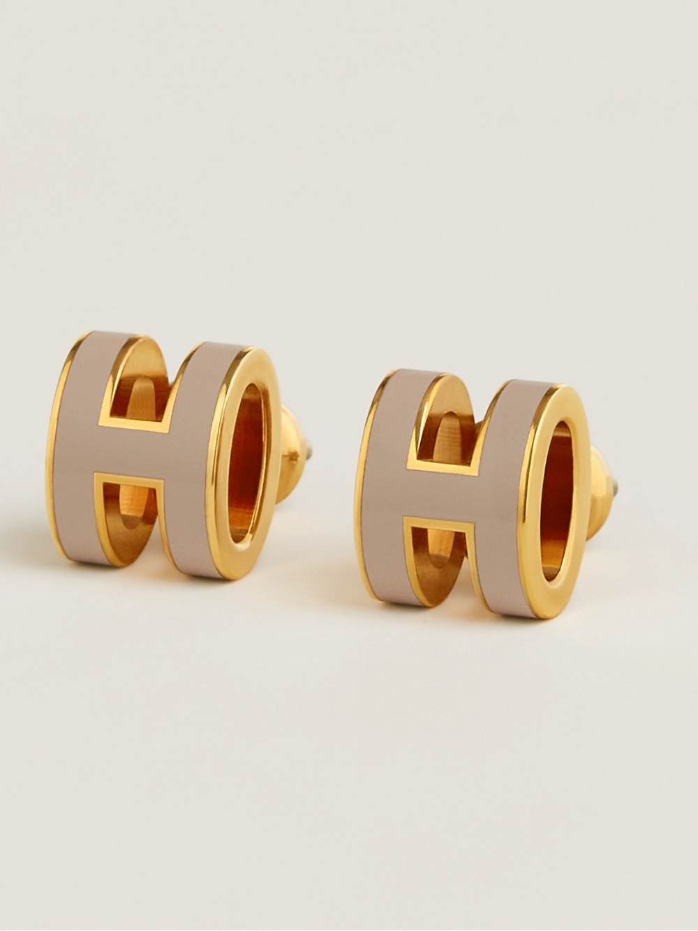 NWT (Full Set) Hermes Mini Pop H Earrings, Marron Glacé, Gold Plated